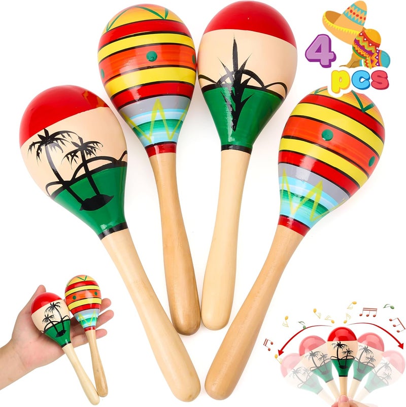JOYIN 4 قطع ماراكاس خشبية 7.6" للأطفال لعيد Cinco De Mayo، سحر ماراكاس، صانعة ضوضاء خشبية لم favors حفلات فيستا المكسيكية، حفلات موسيقية ممتعة، حفلات لواو، كرنفالات، حدث تاكو الثلاثاء - Image 1